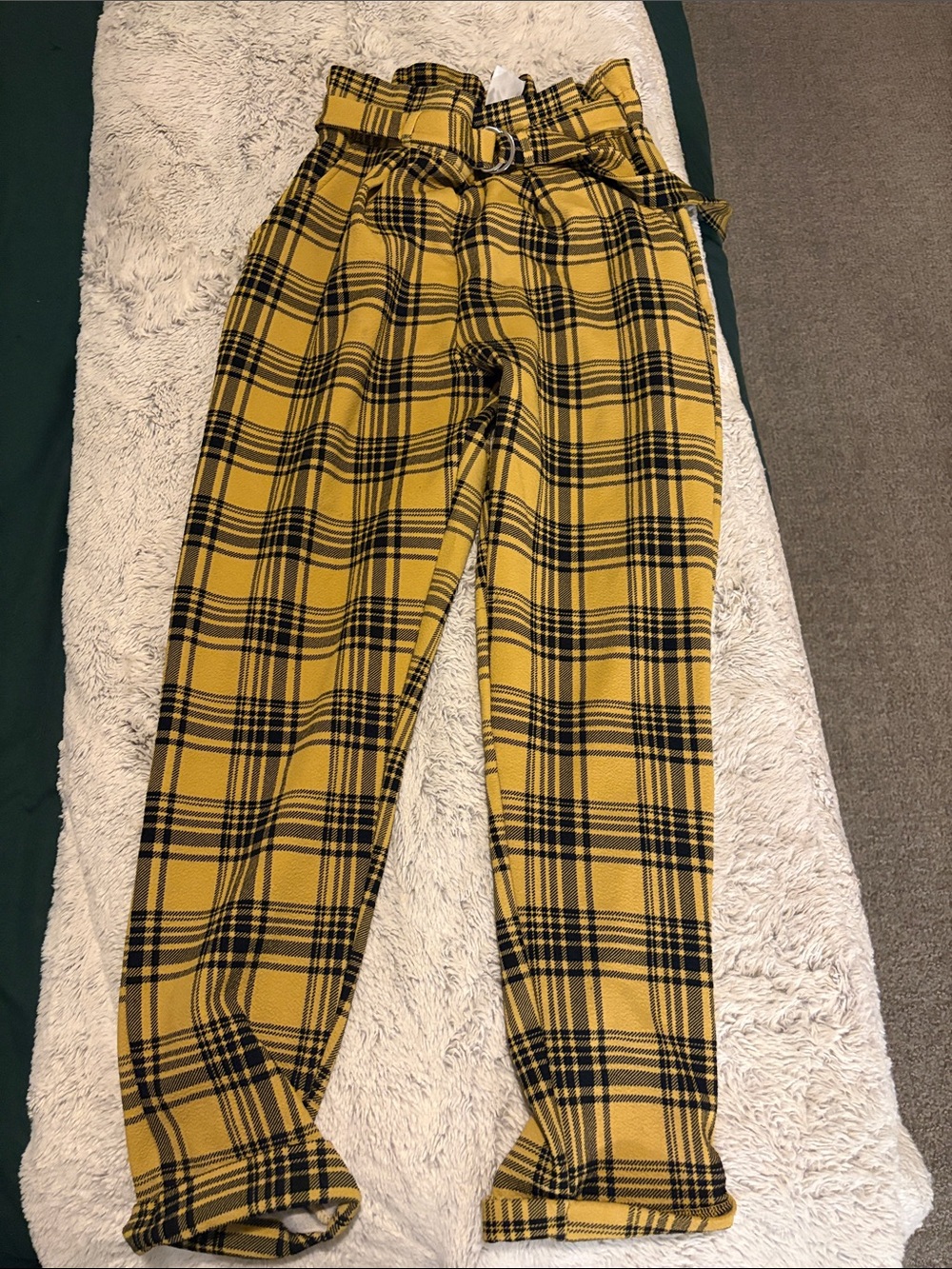 No Boundaries Yellow and Black Plaid Paperbag Waist Pants